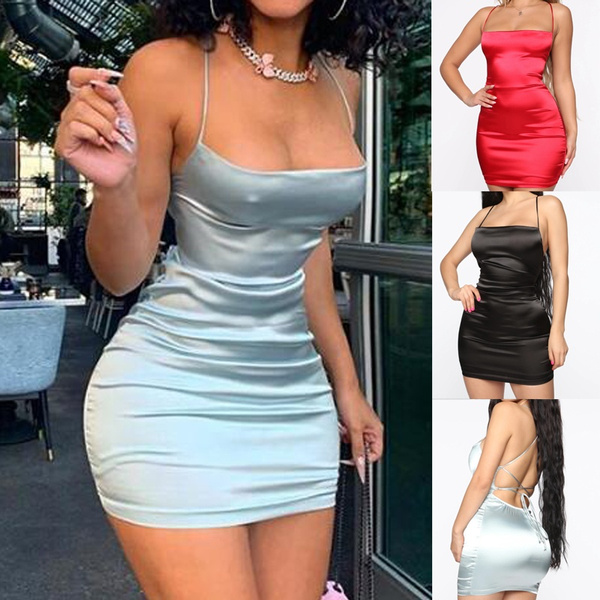 2020 Women New Fashion Summer Spaghetti Strap Sleeveless Mini Dress Casual  Slim Bodycon Dress Harness Dress Silk Dress | Wish